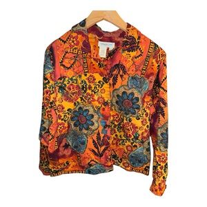 Coldwater Creek Multicolor Floral Cotton Jacket Medium Boho Artsy Layered